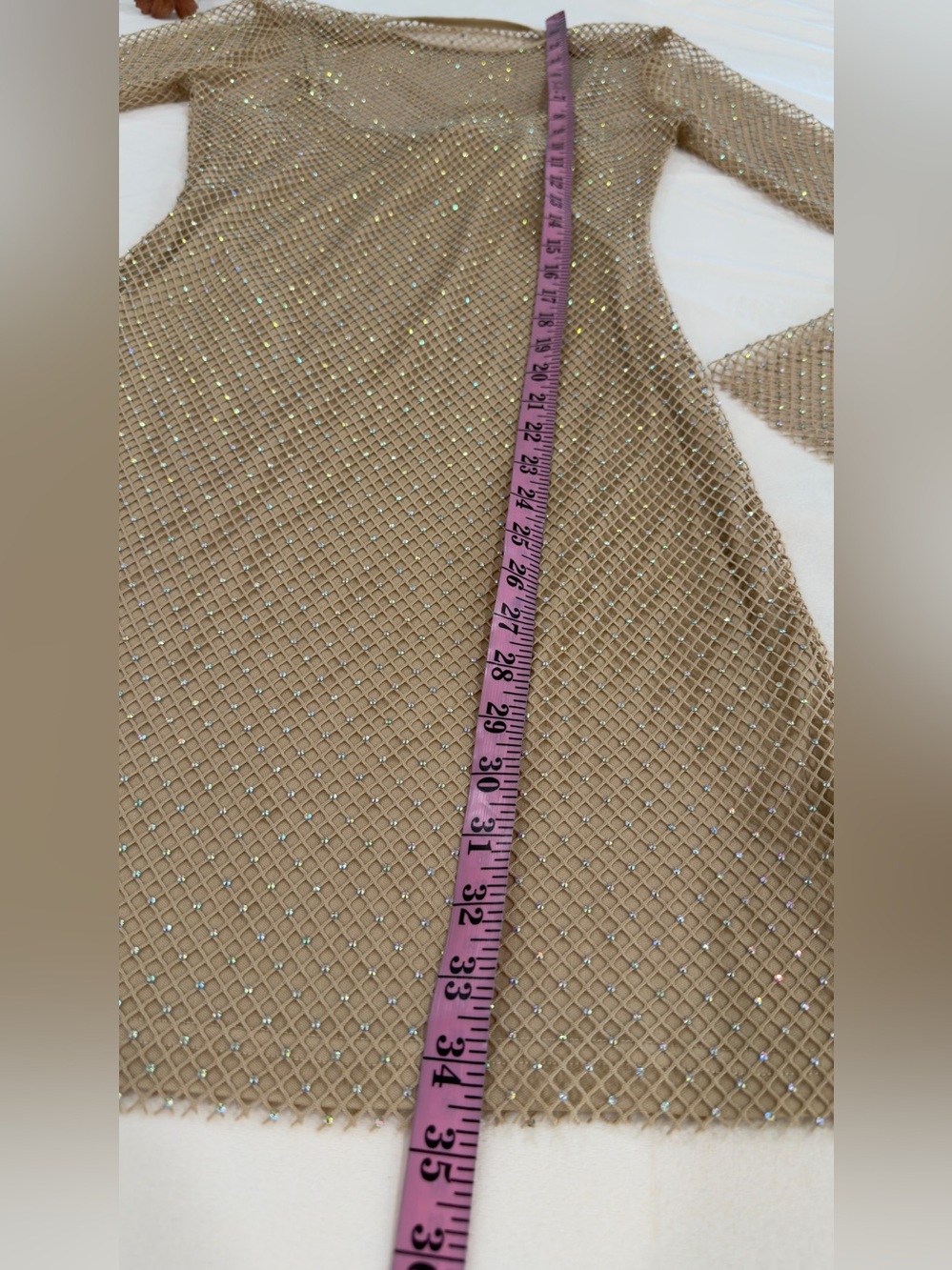 Sincerly Jules Champagne Gold Mesh Long-Sleeve Mini Dress - Picture 8 of 8